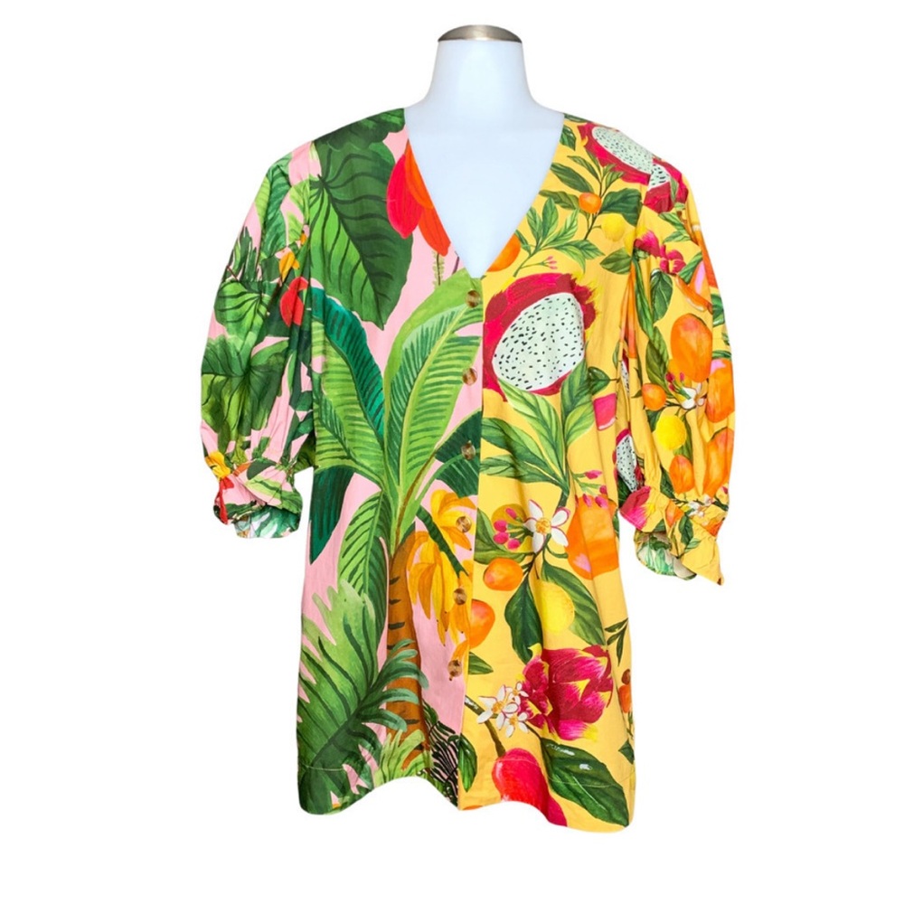 Farm Rio Tropical Print Puff Sleeve Dress